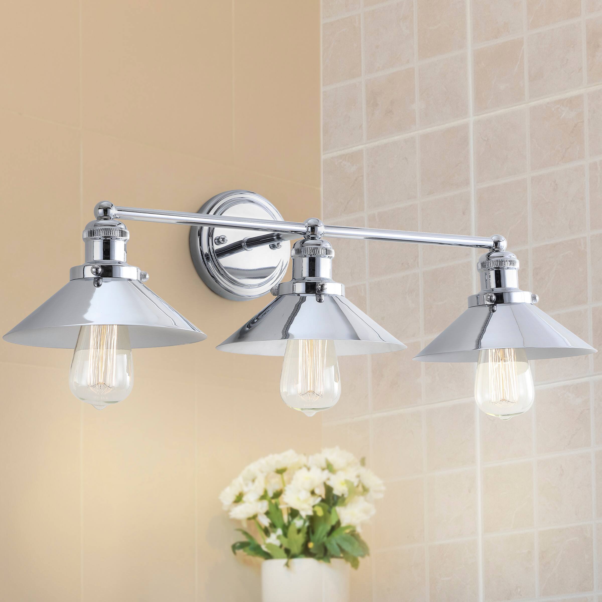 Alt View 1. Jonathan Y - July 26.5" 3-light Industrial Farmhouse Metal Vanity Light, Chrome - Chrome.