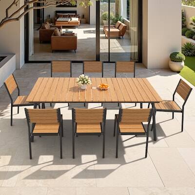Alt View 1. Crestlive Products - Crestlive Products Water Proof 7/9/11pc Patio Dining Set Aluminum Frame Rectangle Table Stackable Stationary Chairs - Brown-9PC.