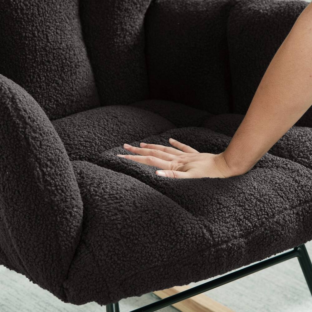 Alt View 1. Loheer - Loheer Dark Gray Teddy Fabric Rocking Chair Tufted Upholstered Glider Chair with Metal Frame High Back Accent Chair - Dark Gray.