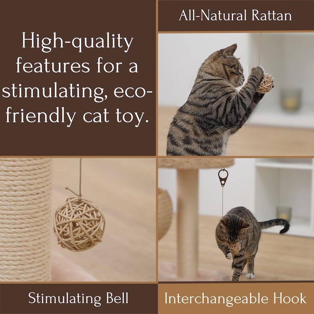 All-Natural Rattan

High-quality features for a stimulating, eco-friendly cat toy.

Stimulating Bell

Interchangeable Hook