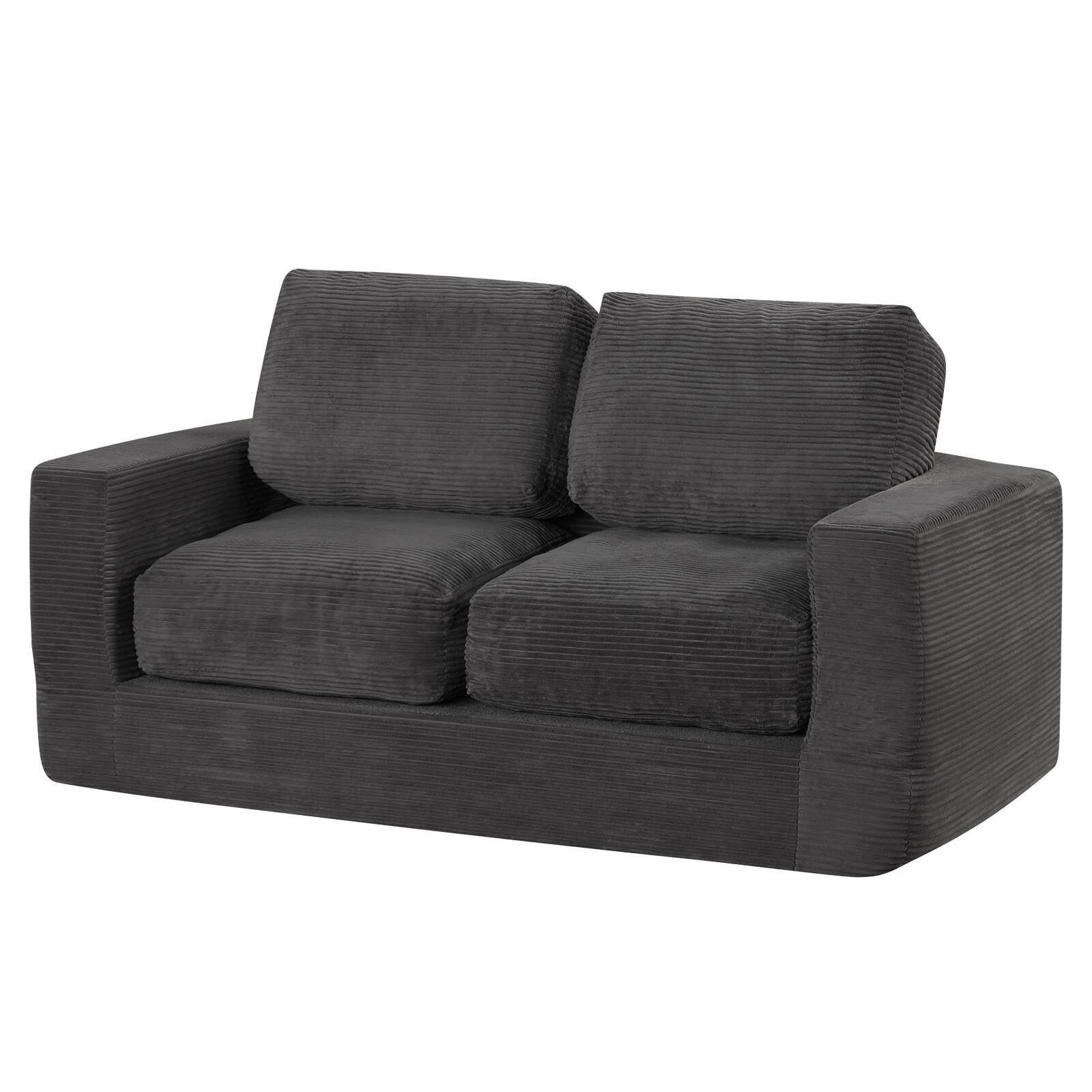 Costway - Floor Couch, Loveseat Foam Sofa with Removable Corduroy Cover, Back & Seat Cushions - Black price history on PriceWatchPro