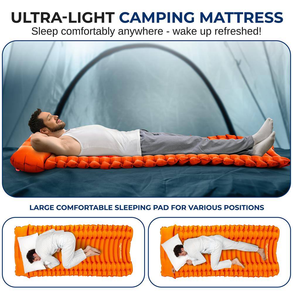 ULTRA-LIGHT CAMPING MATTRESS  
Sleep comfortably anywhere - wake up refreshed!  

LARGE COMFORTABLE SLEEPING PAD FOR VARIOUS POSITIONS