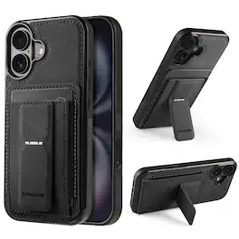 Dteck - Slim Card Holder Case for Apple iPhone 17, Shockproof Wallet Protective Cover with Kickstand - Black
