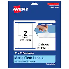 Avery - Matte Rectangle Labels, 5" x 6", 20 Total - Clear