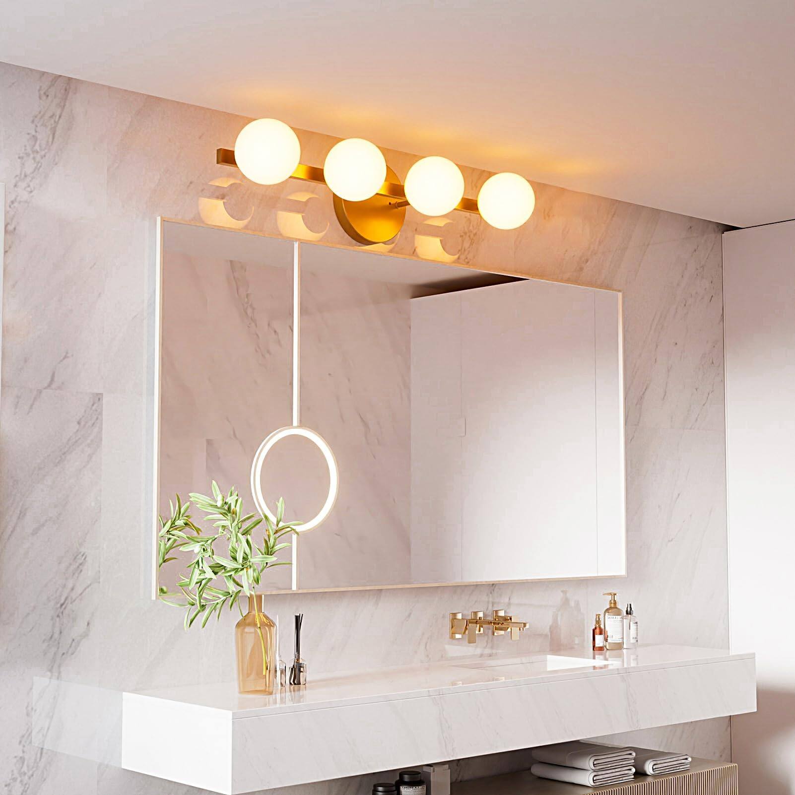 Alt View 3. Comfort Essence - Light Bathroom Vanity Modern Lights With Globe Water shatterproof Pc Lampshade Rust proof Fixtures Over Mir - 4L-Globe White.