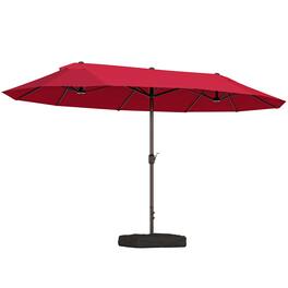 Outsunny - Large Patio Umbrella with Base Included, 15' Steel Rectangular Double Sided Outdoor Umbrella - Wine Red