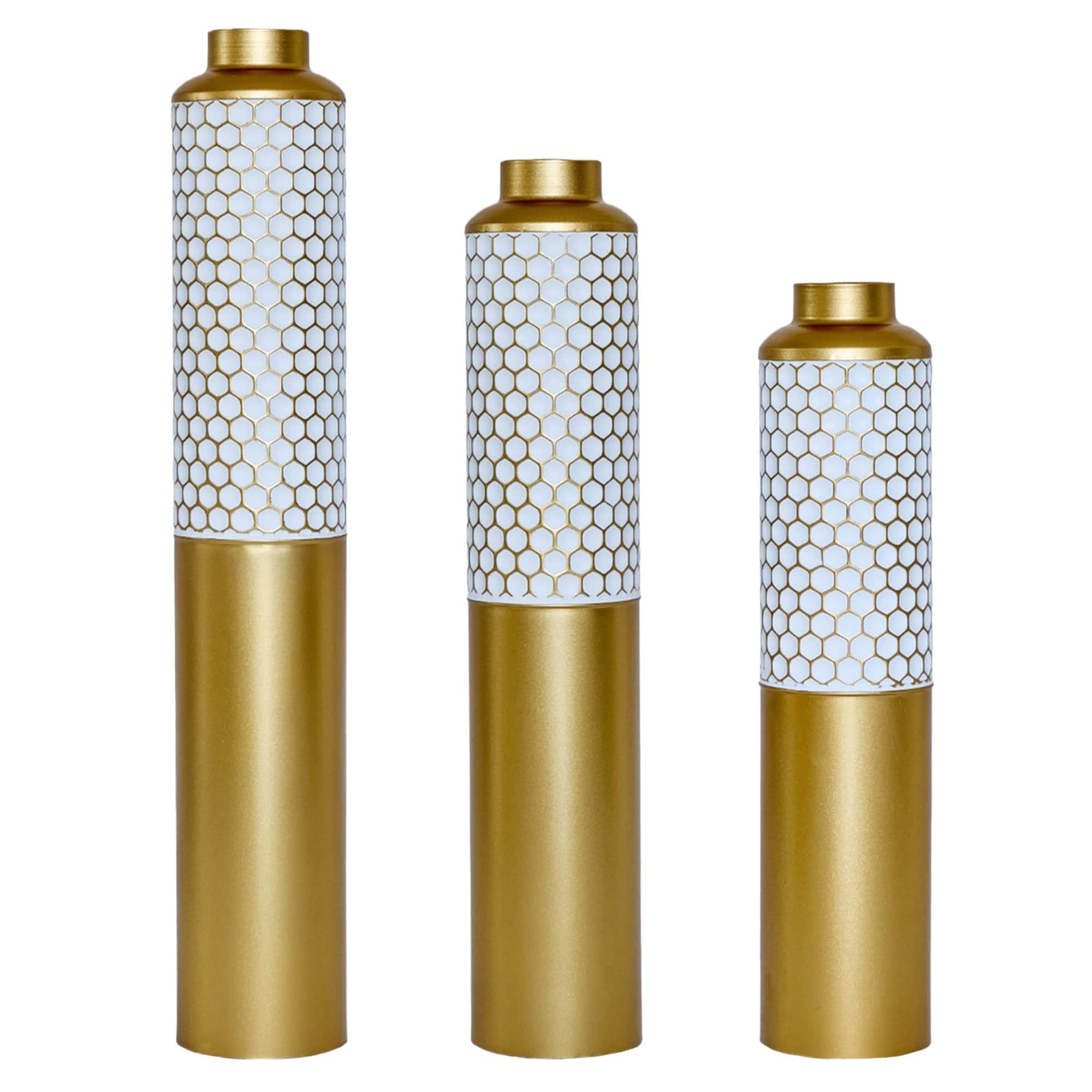 Boyel Living - Set of 3 Tall Metal Floor Vases with Honeycomb Pattern - Gold+White price history on PriceWatchPro
