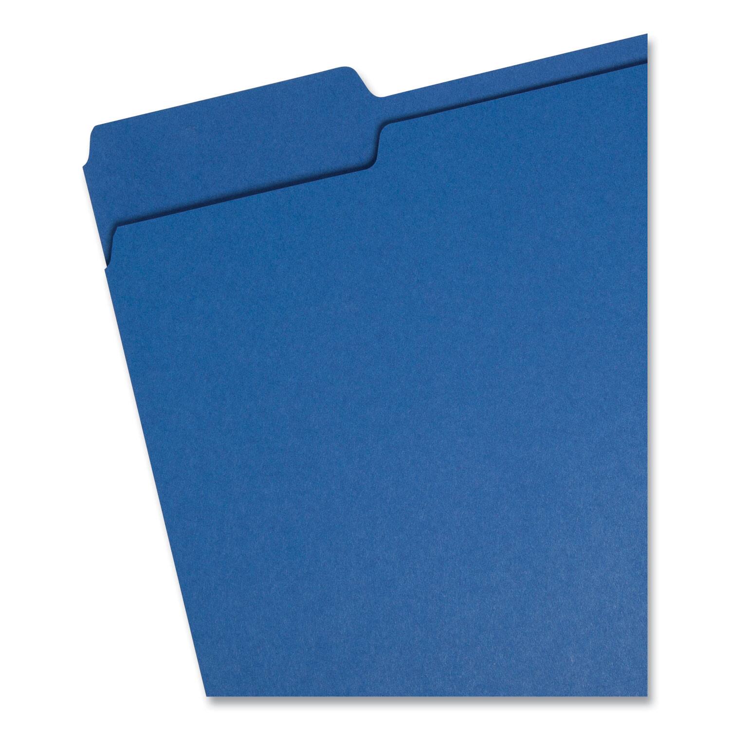 Angle. Smead Manufacturing - Colored File Folders, 1/3-Cut Tabs: Assorted, Letter Size, 0.75" Expansion, Navy Blue, 100/Box.