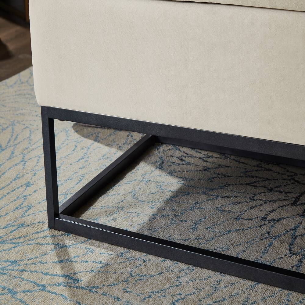 Alt View 4. Ropilly - Ropilly Beige Velvet Storage Bench Tufted Bed End Ottoman Metal Base - Beige.