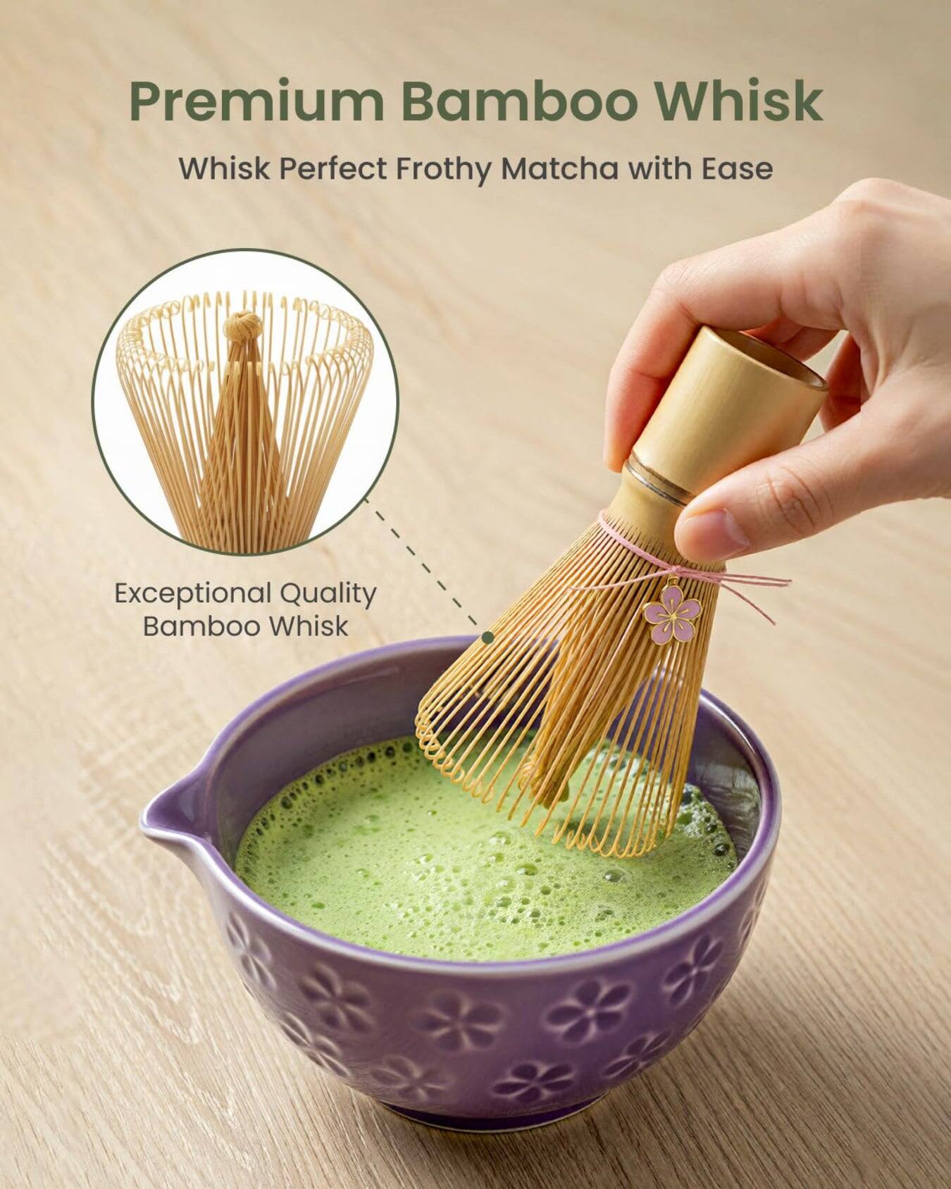 Premium Bamboo Whisk  
Whisk Perfect Frothy Matcha with Ease  
Exceptional Quality Bamboo Whisk
