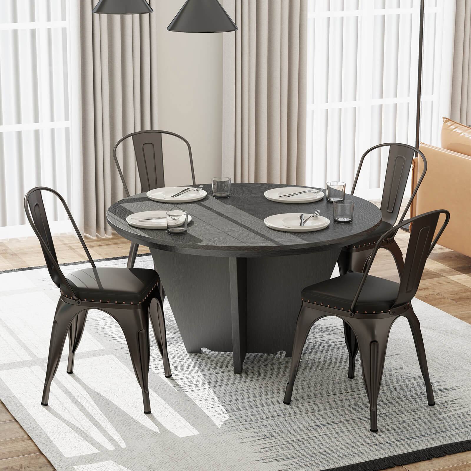 Alt View 1. Costway - Costway Stackable Metal Dining Chairs Set of 4 with Backrest & PU Leather Padded Seat - Gray.