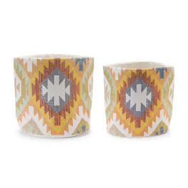 BreeBe - Southwestern Woven Cotton Basket (Set of 2) - Orange, Brown