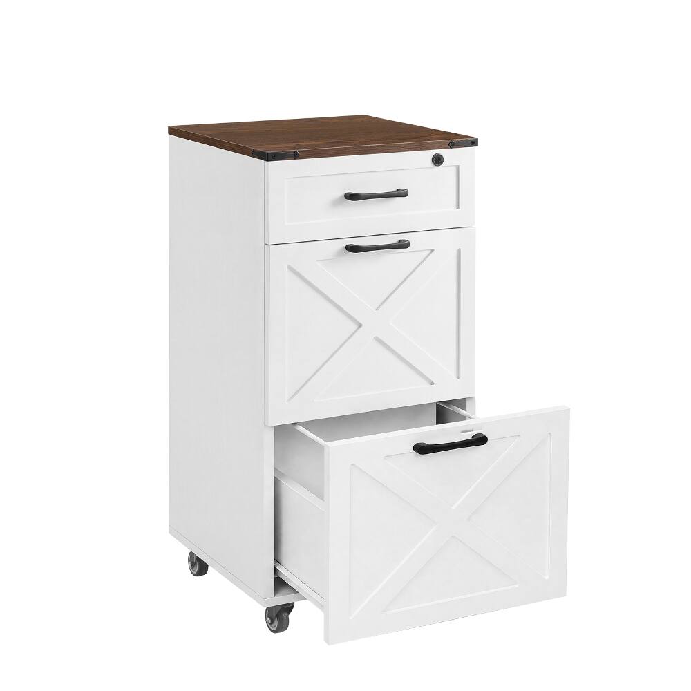 Alt View 6. Loheer - Loheer Rustic White Farmhouse 3-Drawer File Cabinet with Wheels Mobile Printer Stand Locking Home Office Storage.