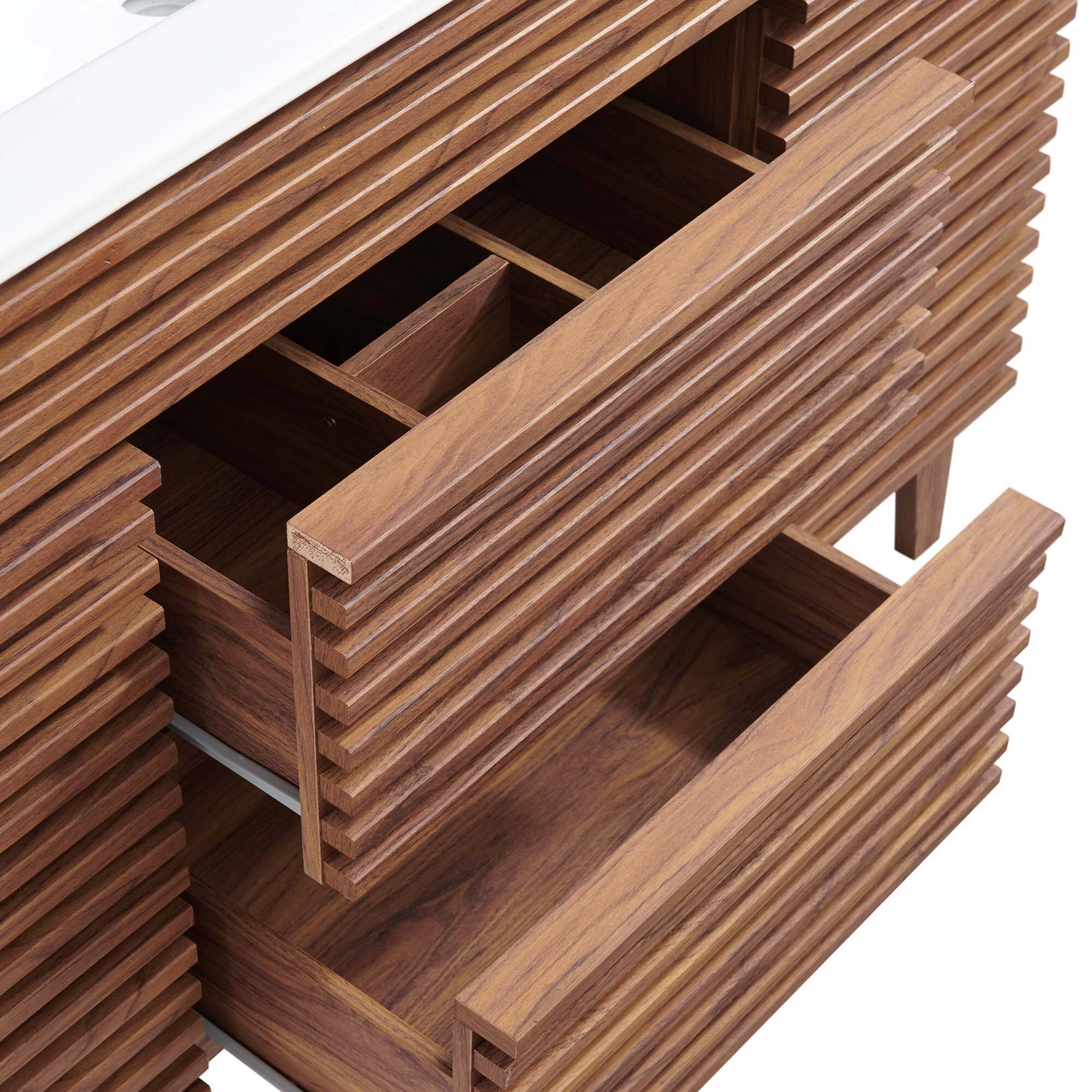 Alt View 8. Modway - Render 48" Bathroom Vanity with White Basin Included - Walnut White.