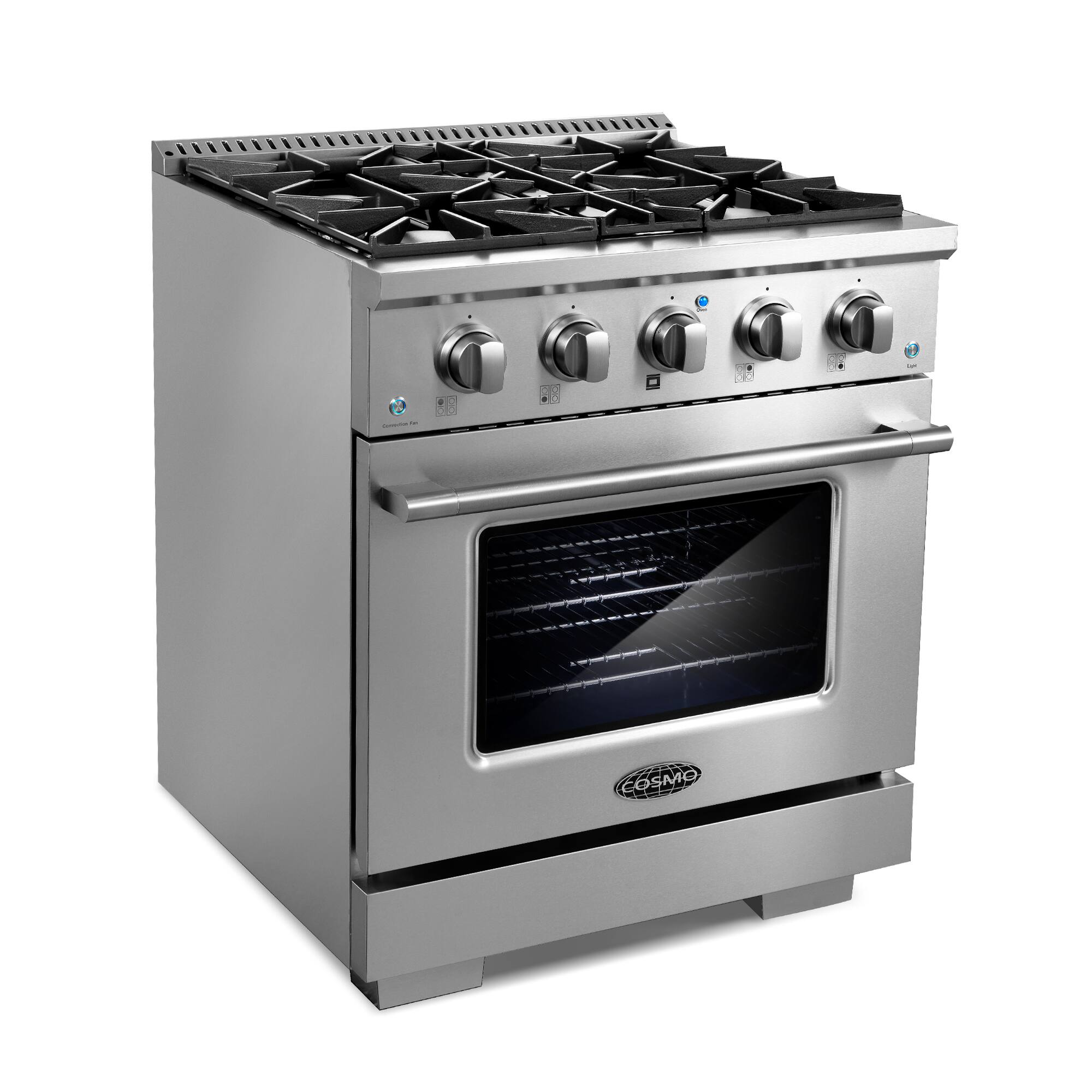 Alt View 1. COSMO - COS-GRP304 30 in. Vista Collection 3.5 cu. ft. Gas Range, 4 Burners, Convection Oven, LED Light Panel - Stainless Steel.