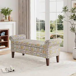 Ropilly - Conrad Storage Ottoman with Rolled Arms, Pewter Nailhead Trim and Hidden Compartment for Bedroom Entryway - Floral
