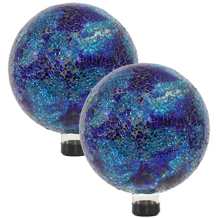 Front. Sunnydaze - Crackled Glass Gazing Globe - 10 in - Deep Ocean Swirl.