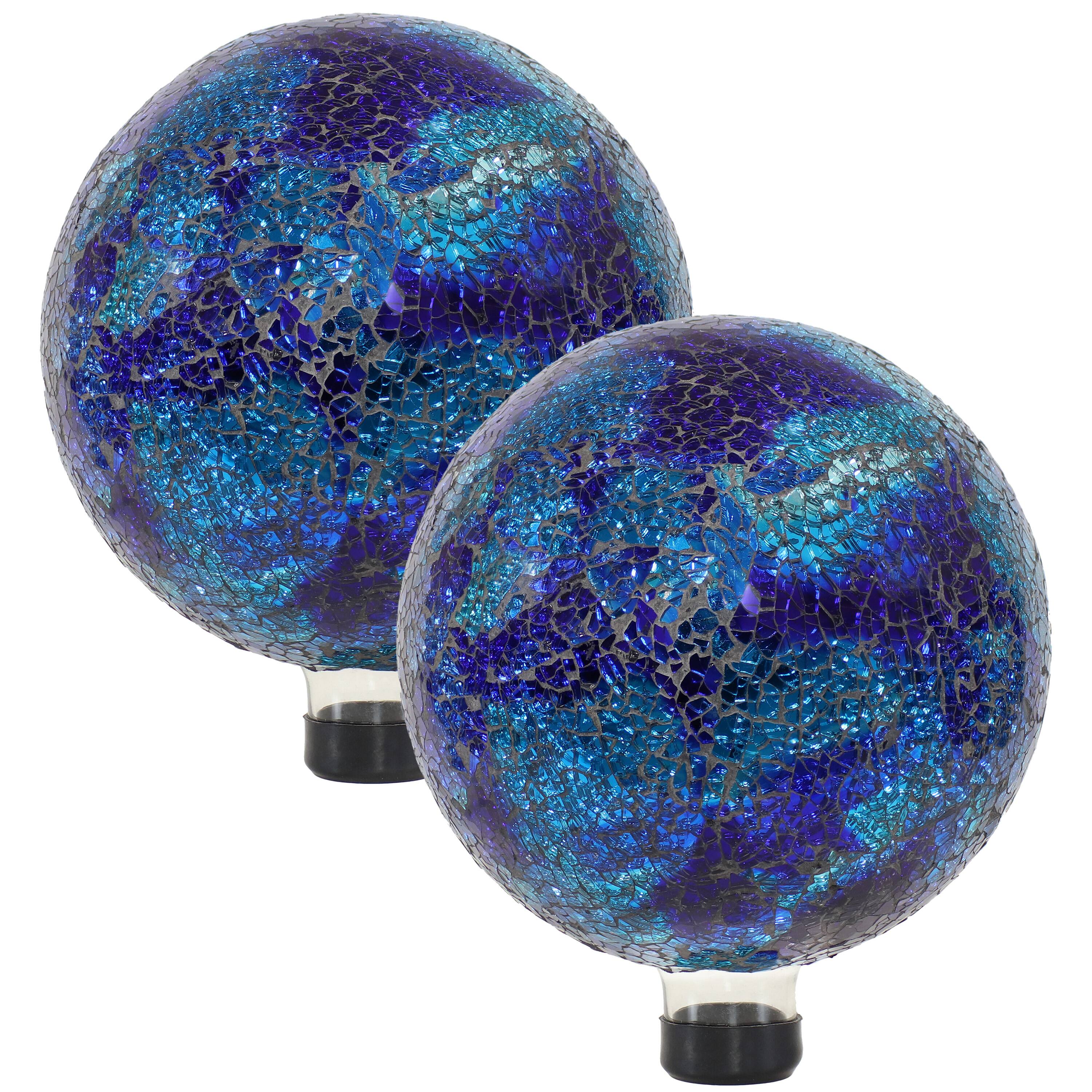 Front. Sunnydaze - Crackled Glass Gazing Globe - 10 in - Deep Ocean Swirl.