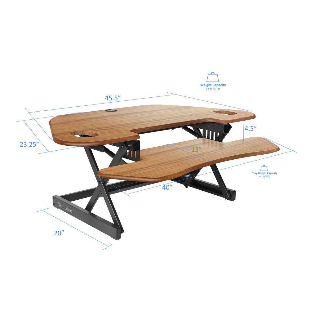 Weight Capacity: up to 40 lbs  
Tray Weight Capacity: up to 5 lbs  

Dimensions:  
- Length: 45.5"  
- Width: 23.25"  
- Height: 4.5"  
- Tray Length: 40"  
- Tray Width: 13"  
- Base Width: 20"