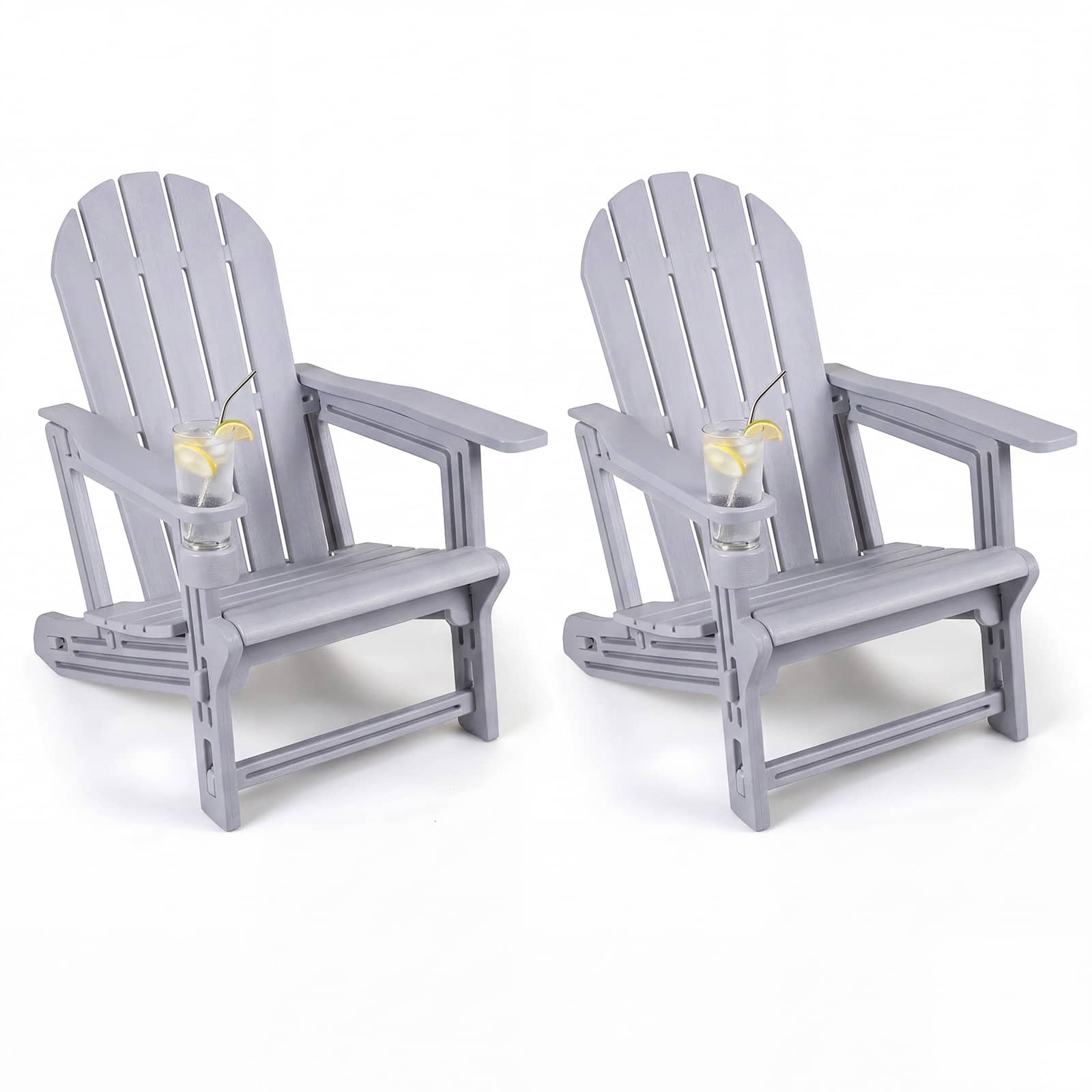 Gymax - Adirondack Chair Set of 2 HDPE All-Weather Fire Pit Chairs w/ Cup Holder - Gray price history on PriceWatchPro