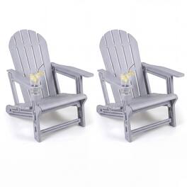 Gymax - Adirondack Chair Set of 2 HDPE All-Weather Fire Pit Chairs w/ Cup Holder - Gray