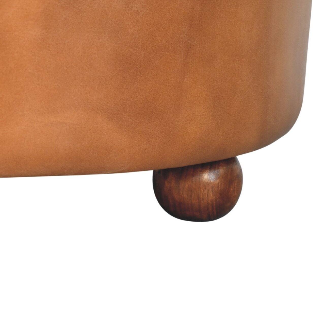 Alt View 4. Artisan Furniture - Artisan Furniture Solid Wood Brown Buffalo hide leather Round Ottoman, Upholstered, Brown Color - Brown.