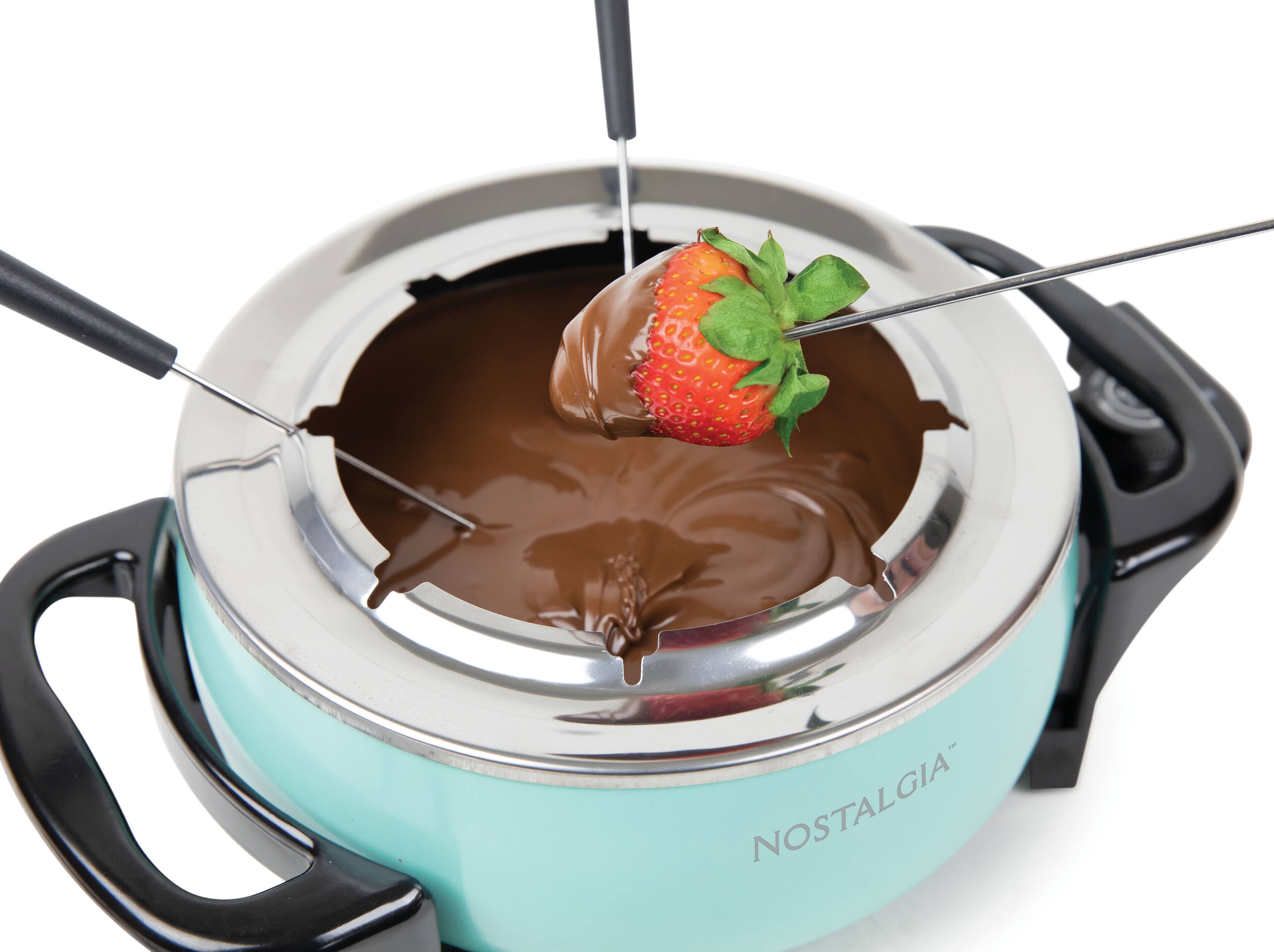 Left. Nostalgia - 12-Cup Electric Fondue Pot - Aqua.