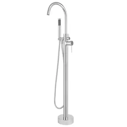 Front. Akicon - Akicon Free Standing Bathtub Faucet 360° Swivel Tub Filler with Handheld Shower and Gooseneck Spout in Chrome - Chrome.