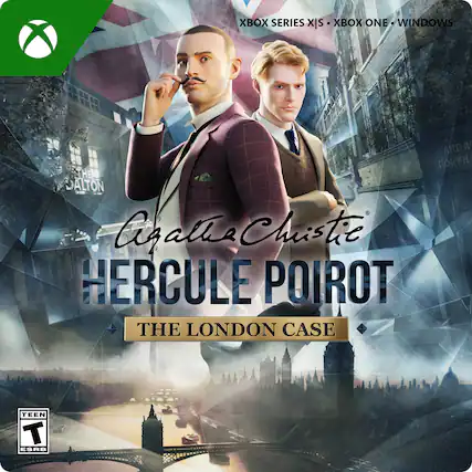 Xbox Series X is an XBX One Windows game. The image features two men, Hercule Poirot and Arthur Hastings, who are the main characters in the game. The game is based on the famous novel "The London Case" by Agatha Christie. - T (Teen 13+)