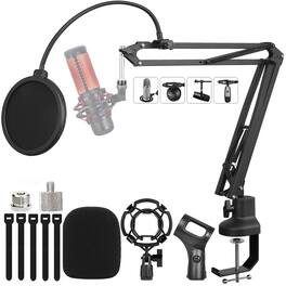Cedar Assembly - Microphone Stand For Quadcast Boom Arm Scissor Mic With Windscreen And Double Layered Screen Pop Filter Heavy - Upgraded boom arm