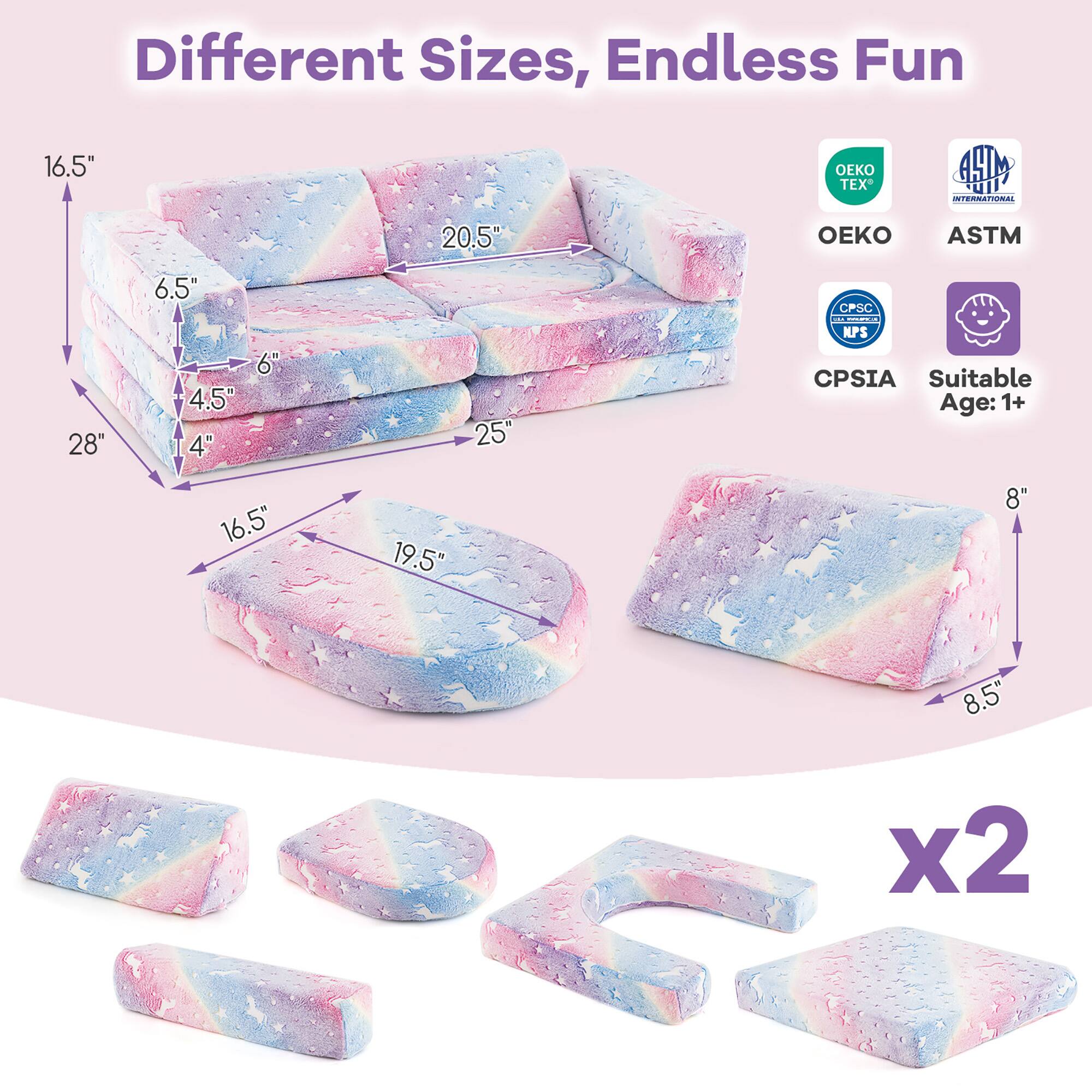 Different Sizes, Endless Fun

16.5" x 28" x 6.5" x 4.5" x 4"
20.5" x 25" x 6"
16.5" x 19.5" x 8"
8" x 8.5" x2

OEKO TEX
ASTM INTERNATIONAL
CPSIA
NPS
Suitable Age: 1+

