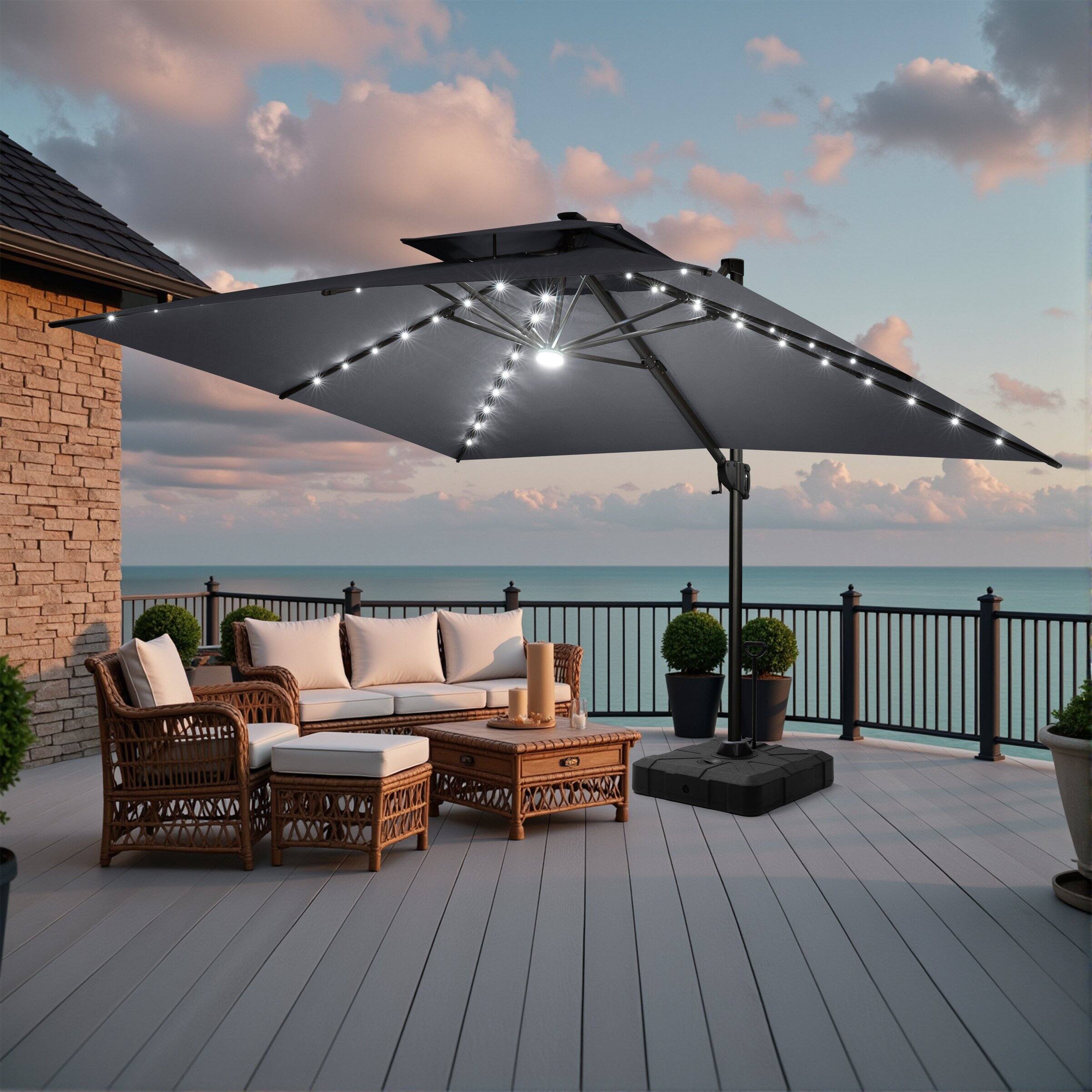 Crestlive Products - 10x13ft Aluminum Double Top Crank Cantilever Patio Umbrella with Lights with Base - Dark Gray price history on PriceWatchPro