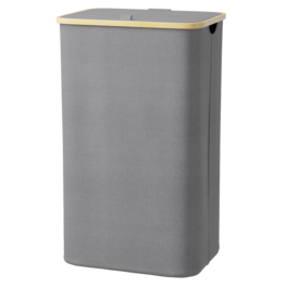Tooloton - Large 110L Collapsible Laundry Hamper with Lid and Bamboo Handles, Tall Clothes Basket in Grey - Gray