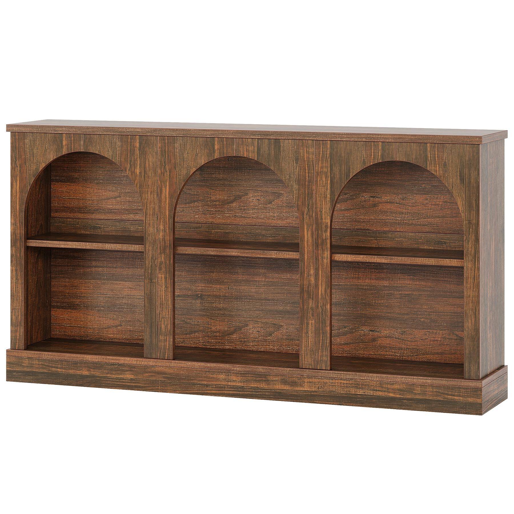 Alt View 5. Tribesigns - Wooden Narrow Entryway Table with 3-Tier Storage Shelf, 63" Long Modern Farmhouse Sofa Console Table for Hallway, Living - Saddle Brown.