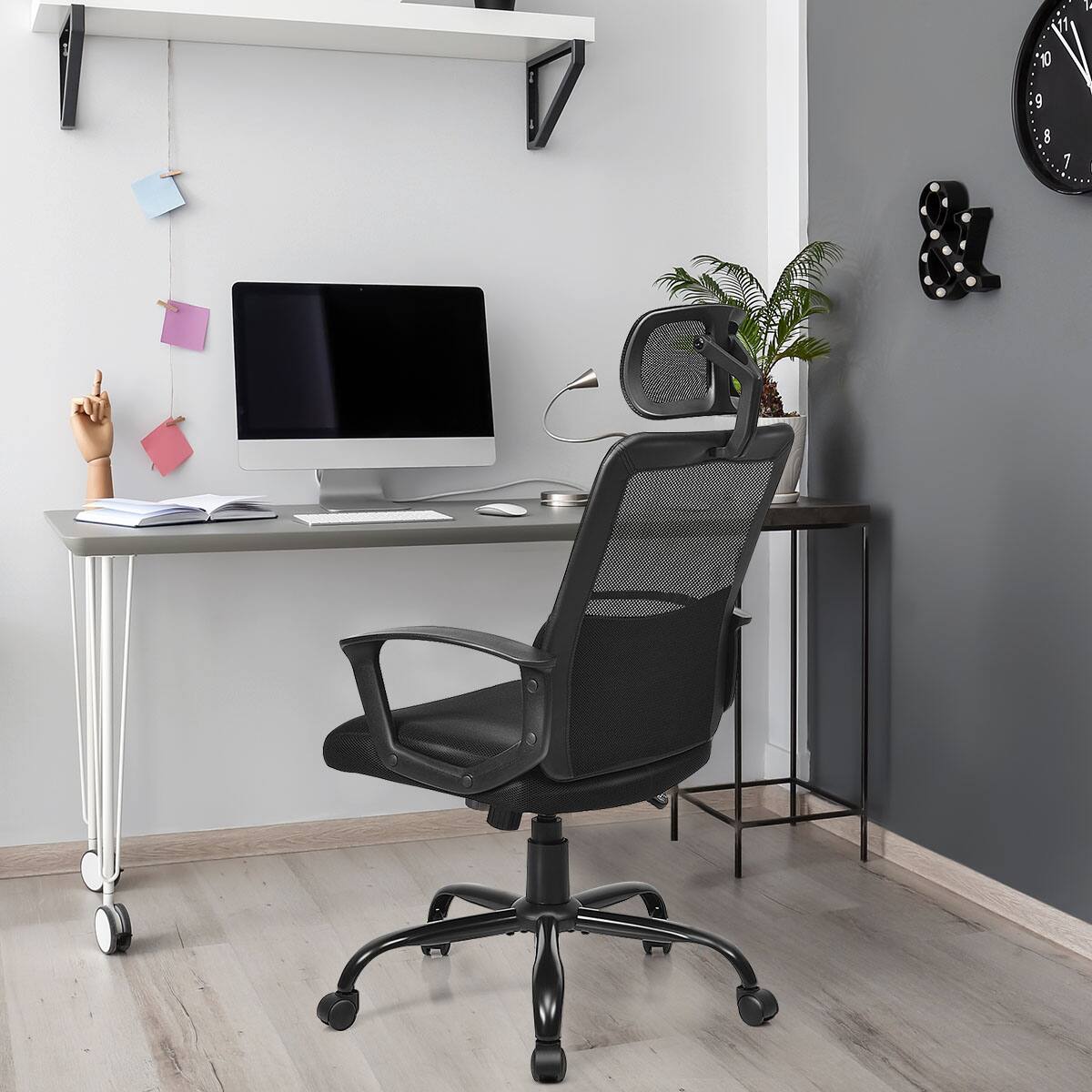 Alt View 3. Costway - Ergonomic High-Back Mesh Swivel Office Chair with Lumbar Support and Headrest - Black.