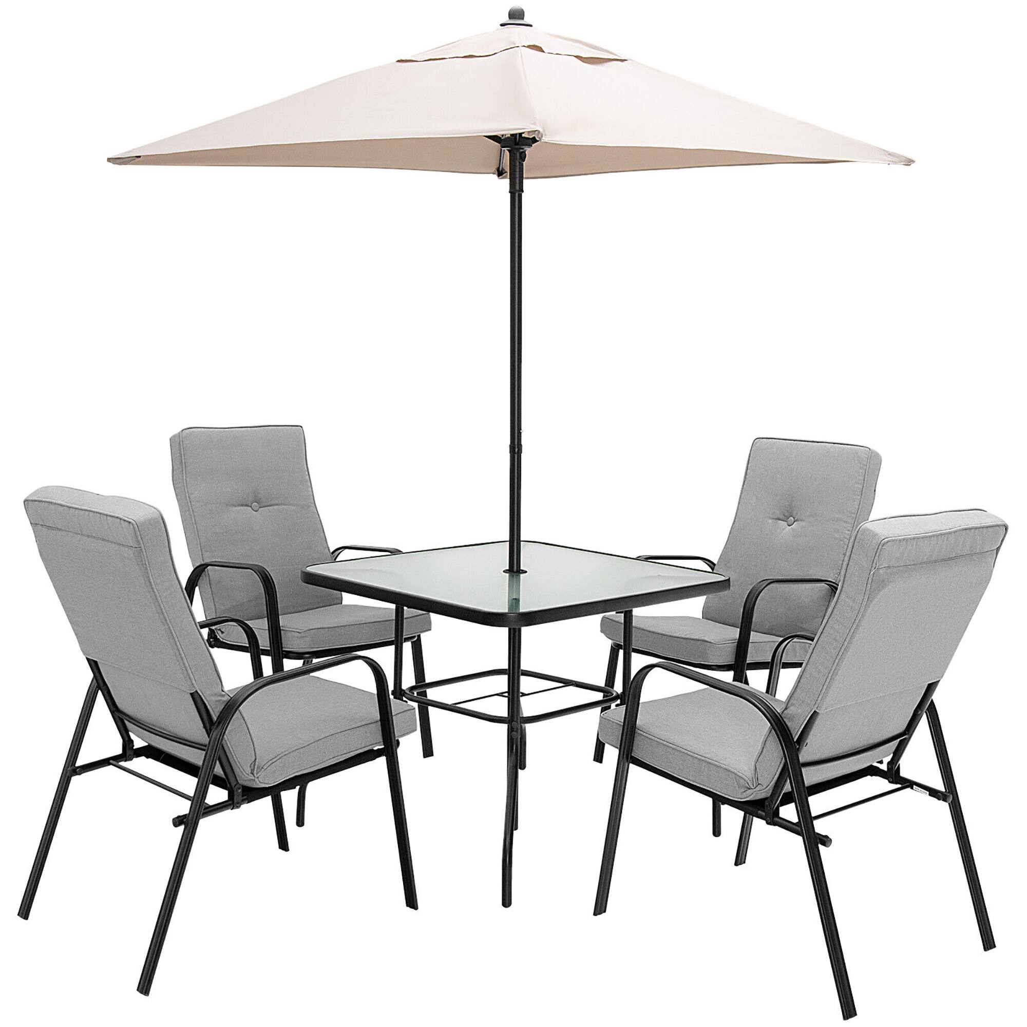 Alt View 7. Gymax - Gymax 35'' Patio Dining Square Tempered Glass Table w/ Umbrella Hole Backyard - Black.