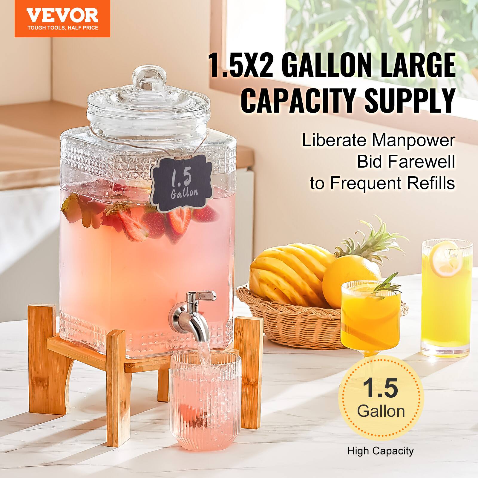 VEVOR  
TOUGH TOOLS, HALF PRICE  

1.5X2 GALLON LARGE CAPACITY SUPPLY  

Liberate Manpower  
Bid Farewell to Frequent Refills  

1.5 Gallon  
High Capacity