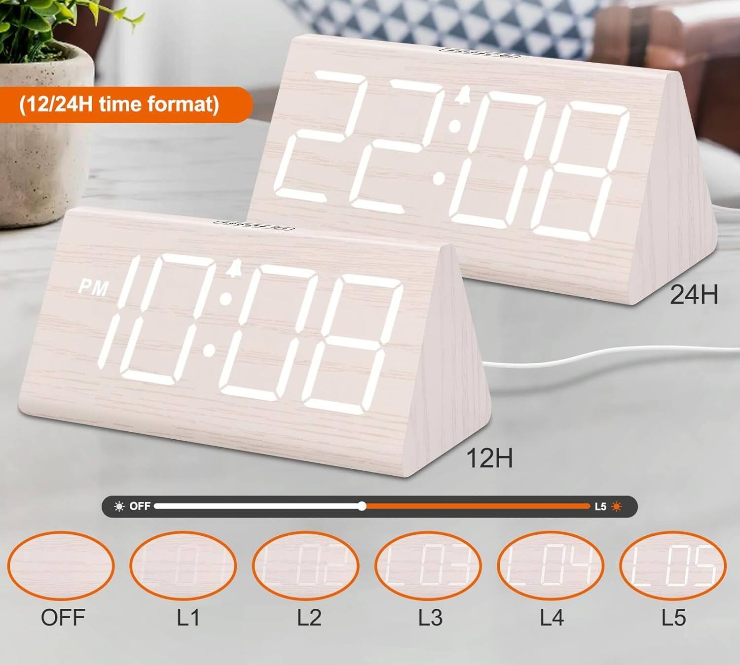 CNgEAT (12/24H time format)  
Cce 22:08 PM 24H 1:0 12H OFF L5 OFF L1 L2 L3 L4 L5