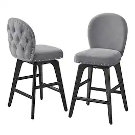 Songmics Home - Bar Stools Set of 2, Swivel Counter Chairs with Back, Solid Wood Legs, Chenille Fabric - Slate