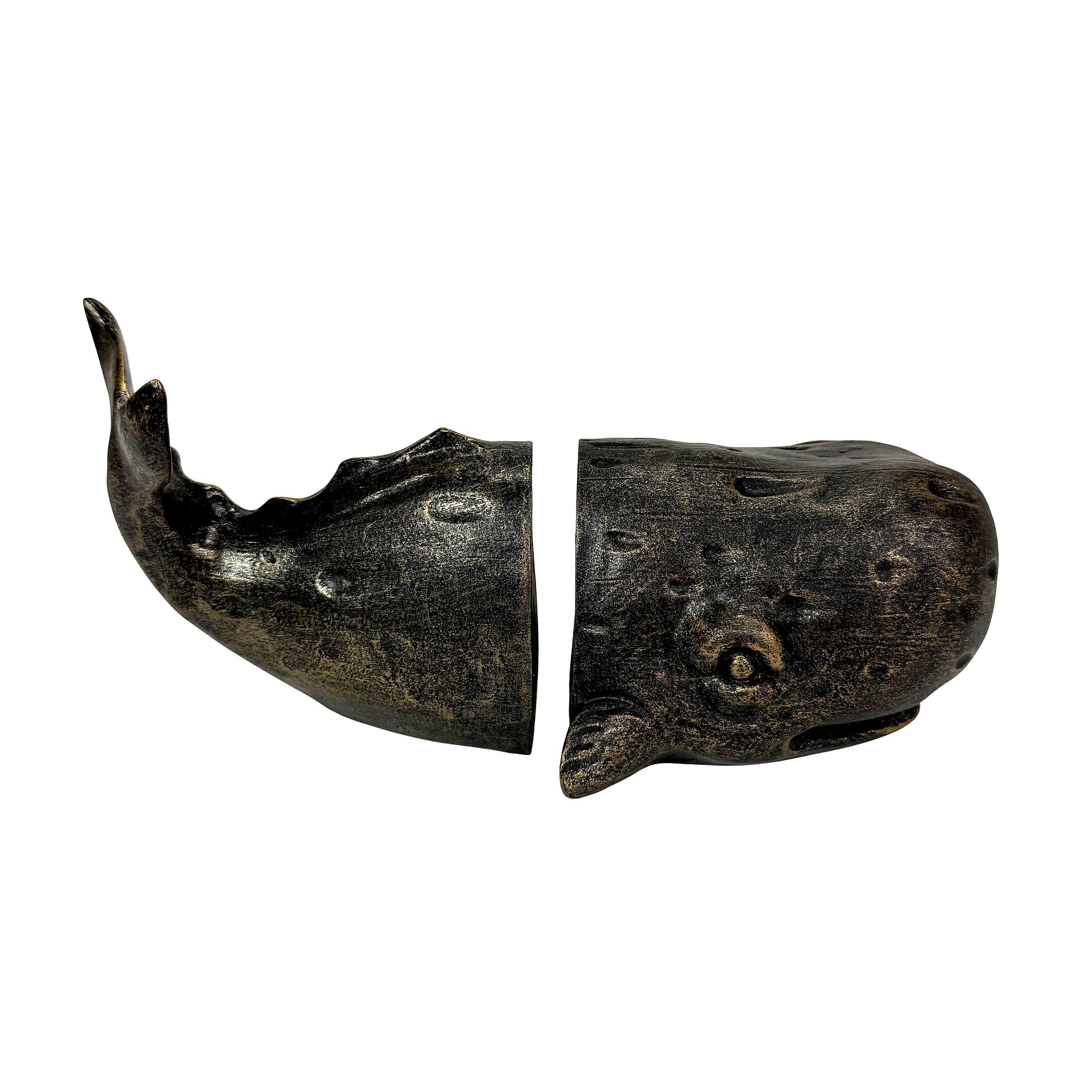 Alt View 2. Zeckos - Sperm Whale Decorative Bookend Set Weathered Bronze Resin 10 Inch Coastal Pair - Bronze.