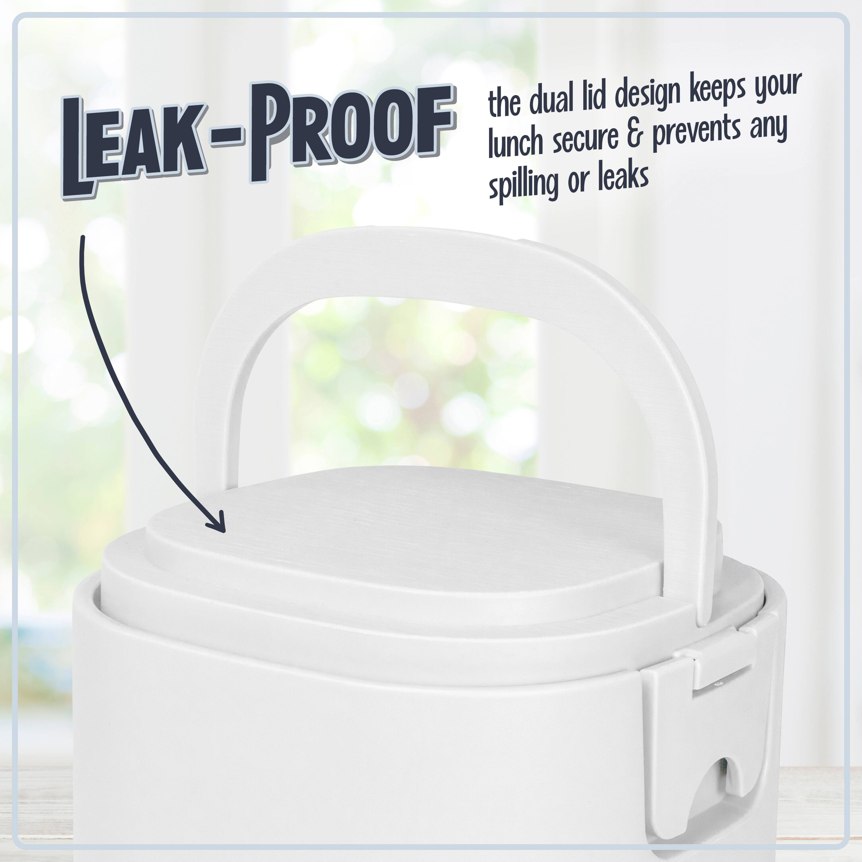 The dual lid design keeps your lunch secure & prevents any spilling or leaks.