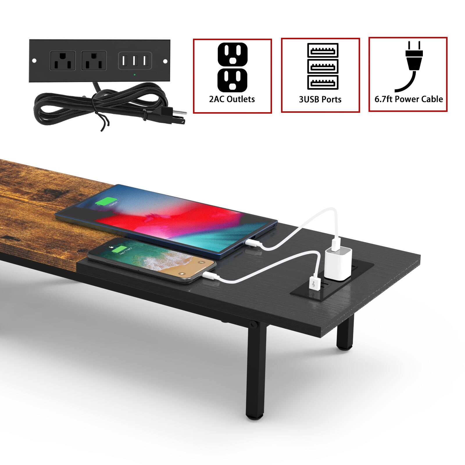 2AC Outlets  
3USB Ports  
6.7ft Power Cable