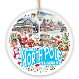 OrnamentallyYou - City of North Pole Alaska Artistic Christmas Ornament Ceramic Souvenir with Santa and Elf Circle - Multi-colored