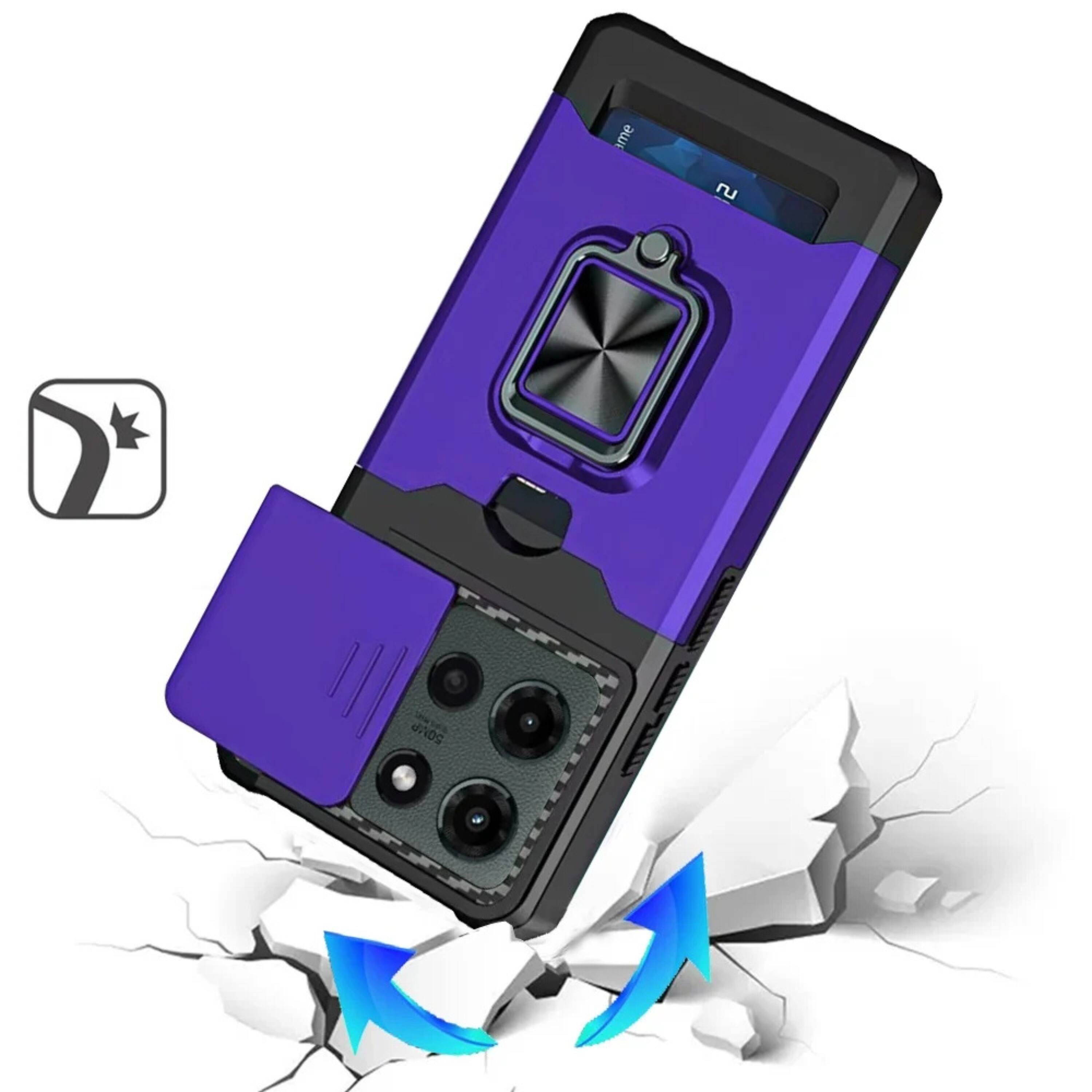 Left. Kitcheniva - Magnetic Ring Stand Case For Moto G Stylus 2025 2026 With Card Holder And Camera Lens Cover Purple - Purple.