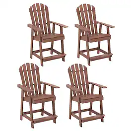 Gymax - 4 PCS Bar Stool HDPE Patio Chair w/ Armrest Footrest Home Indoor Outdoor - Brown
