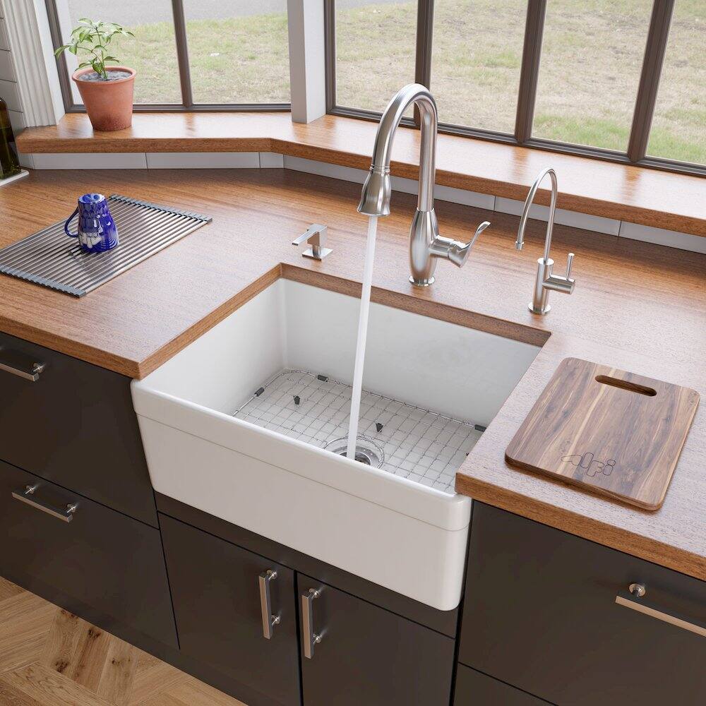 Alt View 4. Alfi - ALFI brand White 26 Decorative Lip Apron Single Bowl Fireclay Farmhouse Kitchen Sink - White.