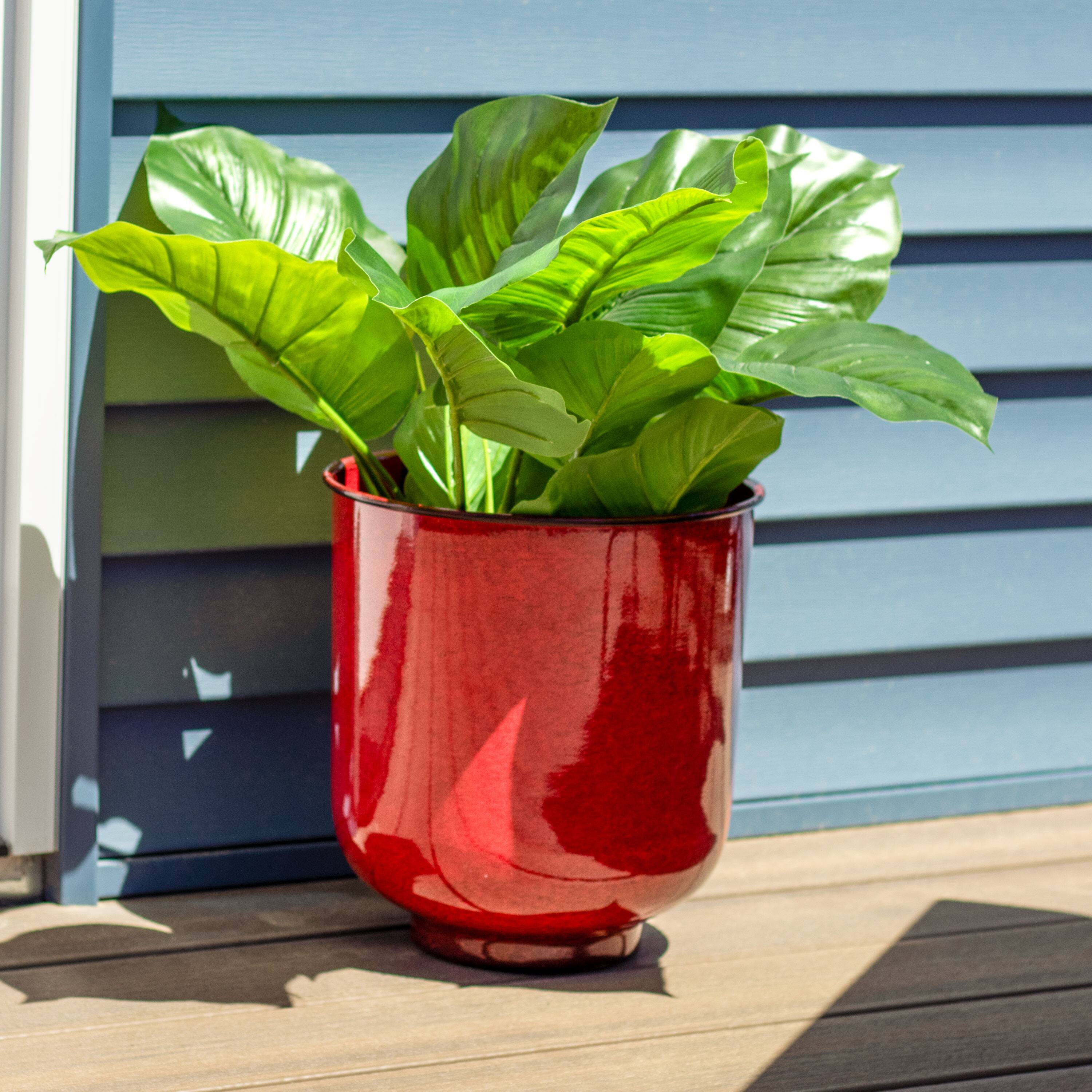 Alt View 4. Sunnydaze - Vivian Metal Planter - 11 in - Set of 2 - Ruby Glaze.