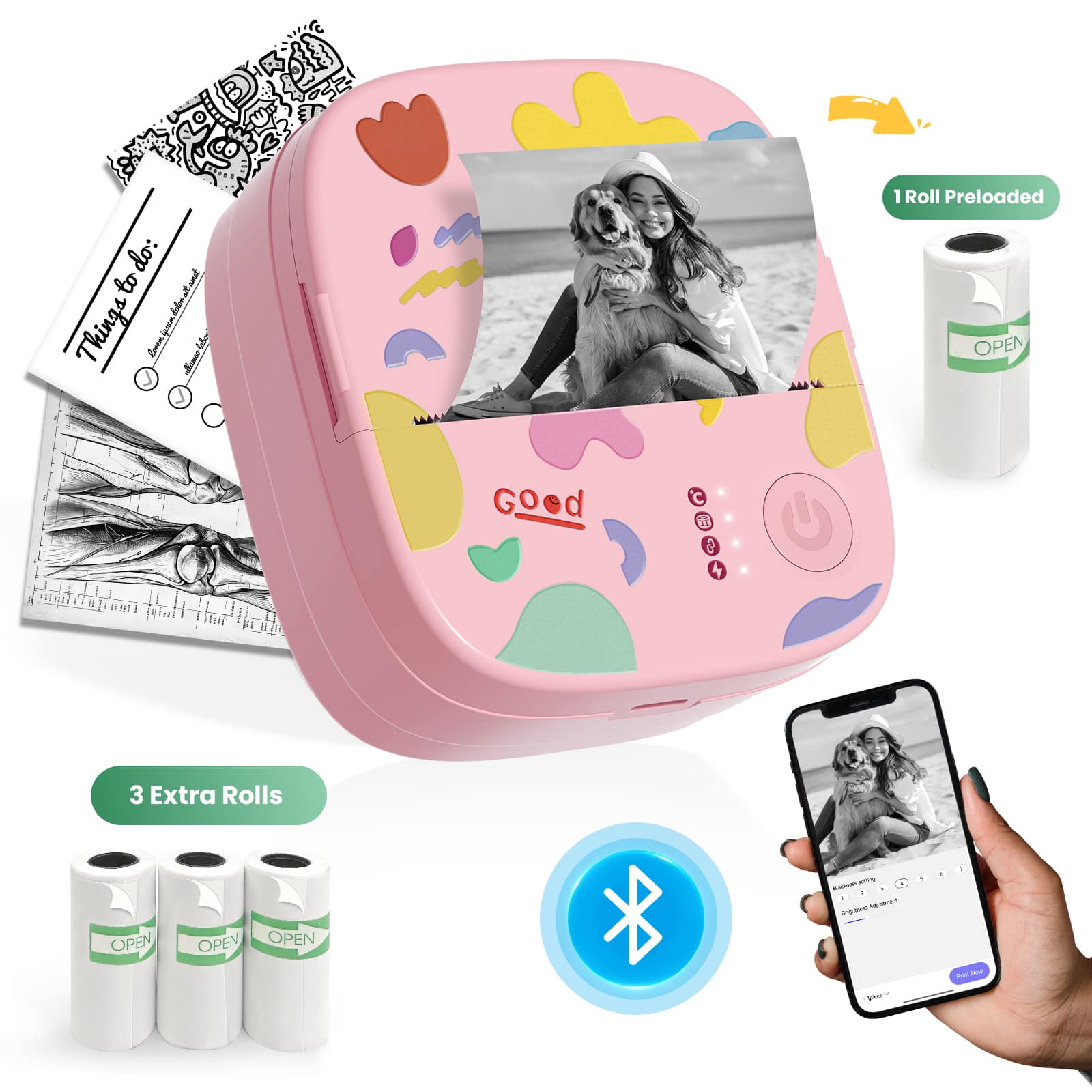 INSE - Mini Portable Printer, Wireless Thermal Mini Printer With IOS & Android, Bluetooth For Home & Office - Pink