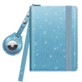Kitcheniva - Travel Passport Holder With RFID Protection Slim Card Wallet & AirTag Slot Glittering Blue - Glitter Blue