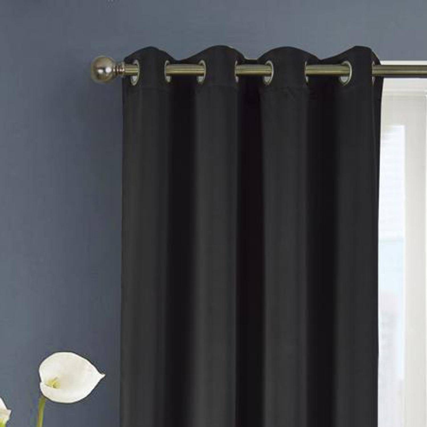 Angle. RT Designers Collection - Olivia Gray Anchorage Solid Blackout Grommet Curtain Panel Pair - 54"x84" Black - Black.